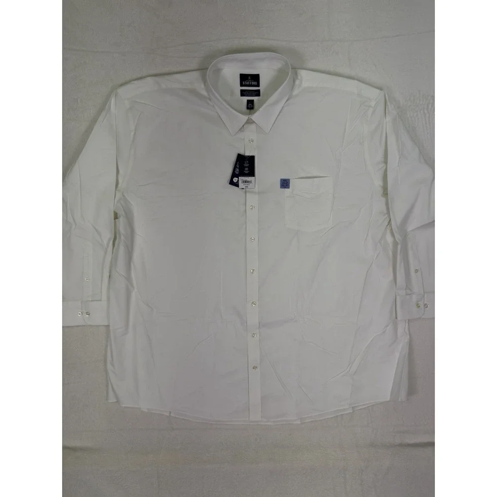 New Stafford Shirt Mens 4XL 20-21 White Sweat Repel Dobby Collared Long Sleeve